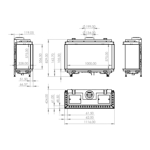 Element4 Summum 100 3/S Driezijdige gashaard-line_image element4-summum-100-3-s-driezijdige-gashaard-line_image