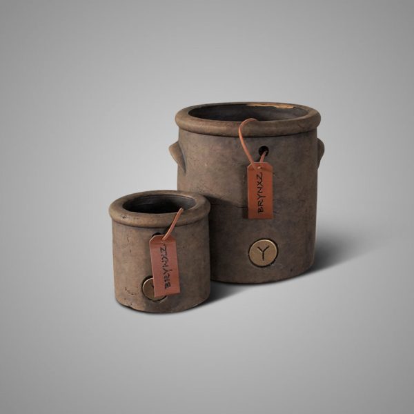 Set of 2 planters Leather Rope Majestic Brown - Mi Casa Interieurs